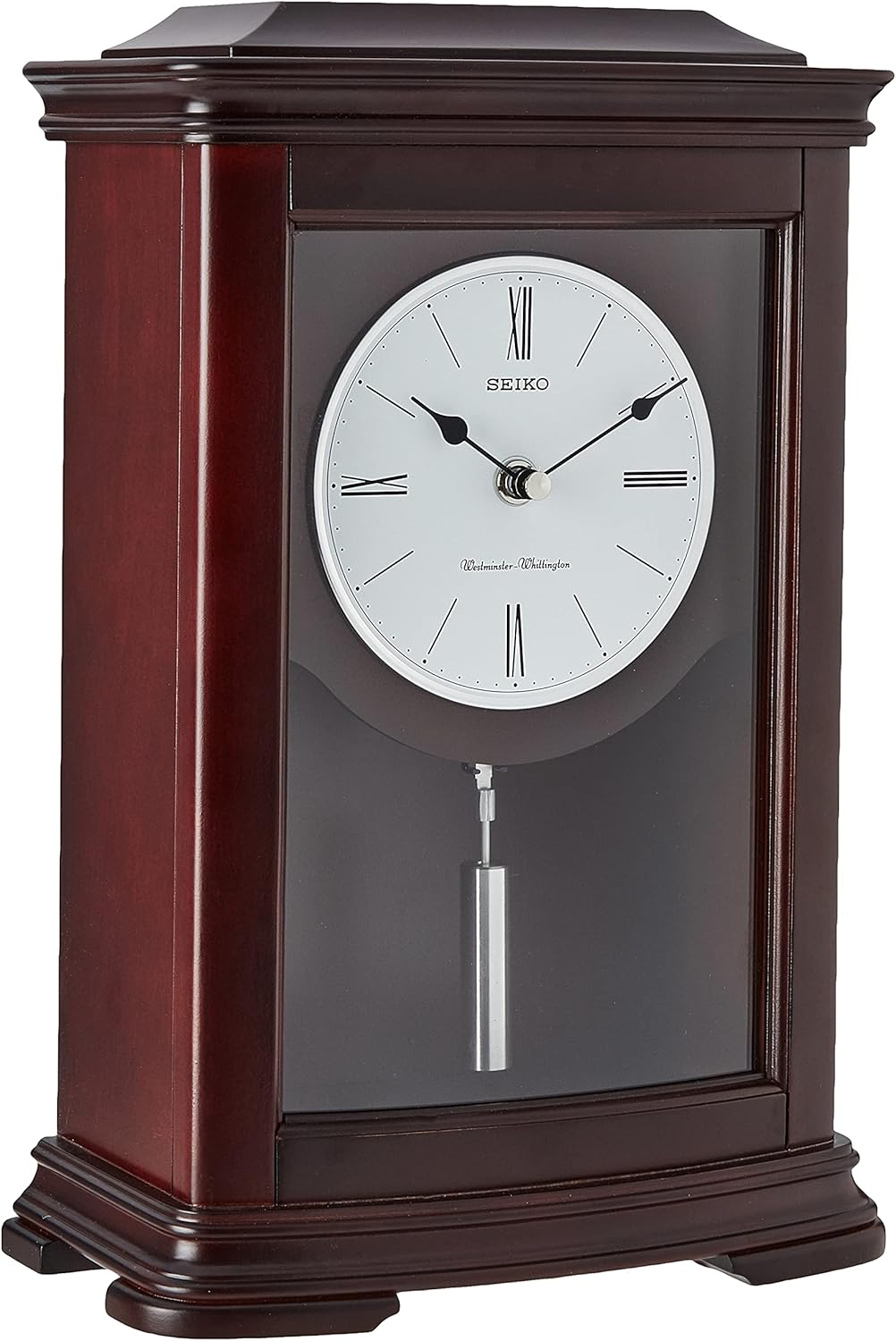 Seiko Dark Brown Mantel Clock with Chime and Pendulum