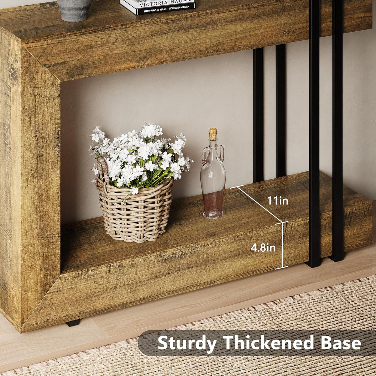 Einhomn 42.5" Console Table Behind Couch, 2-Tier Narrow Entryway Table with Storage, Wood Sofa Tables for Hallway/Entrance/Living Room/Foyer, Rustic Brown