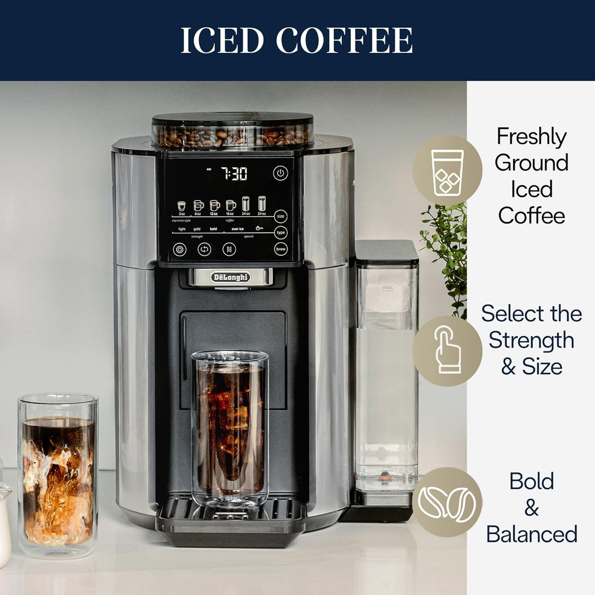 De'Longhi True Brew Drip Coffee Maker, Built in Grinder, Single Serve, 8 oz to 24 oz, Hot or Iced Coffee, Stainless, CAM51025MB (Renewed)