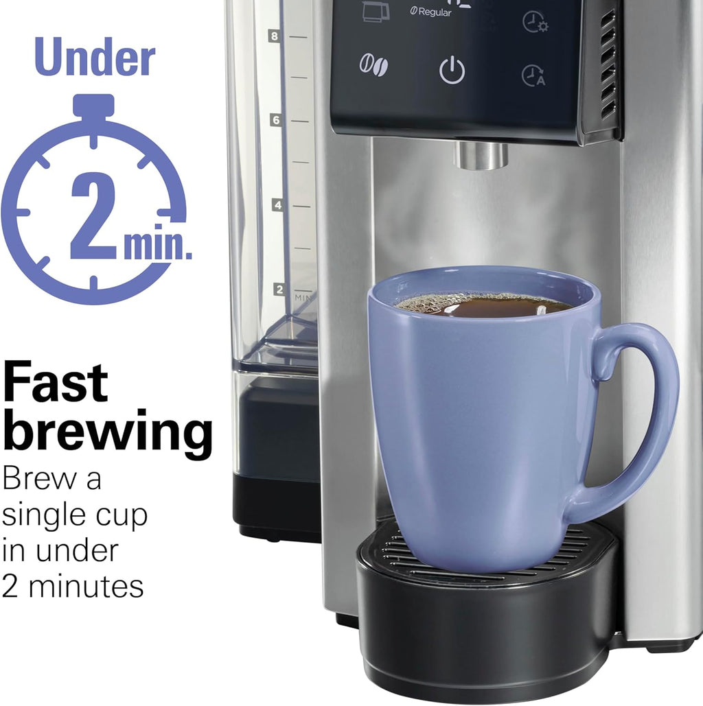 Hamilton Beach FlexBrew Advanced 5-in-1 Thermal Programmable 12 Cup Drip and Single Serve Hot & Iced Coffee Maker, Movable 60oz. Water Reservoir, Use Pod Packs and Grounds, Fast Brewing, Black (49929)