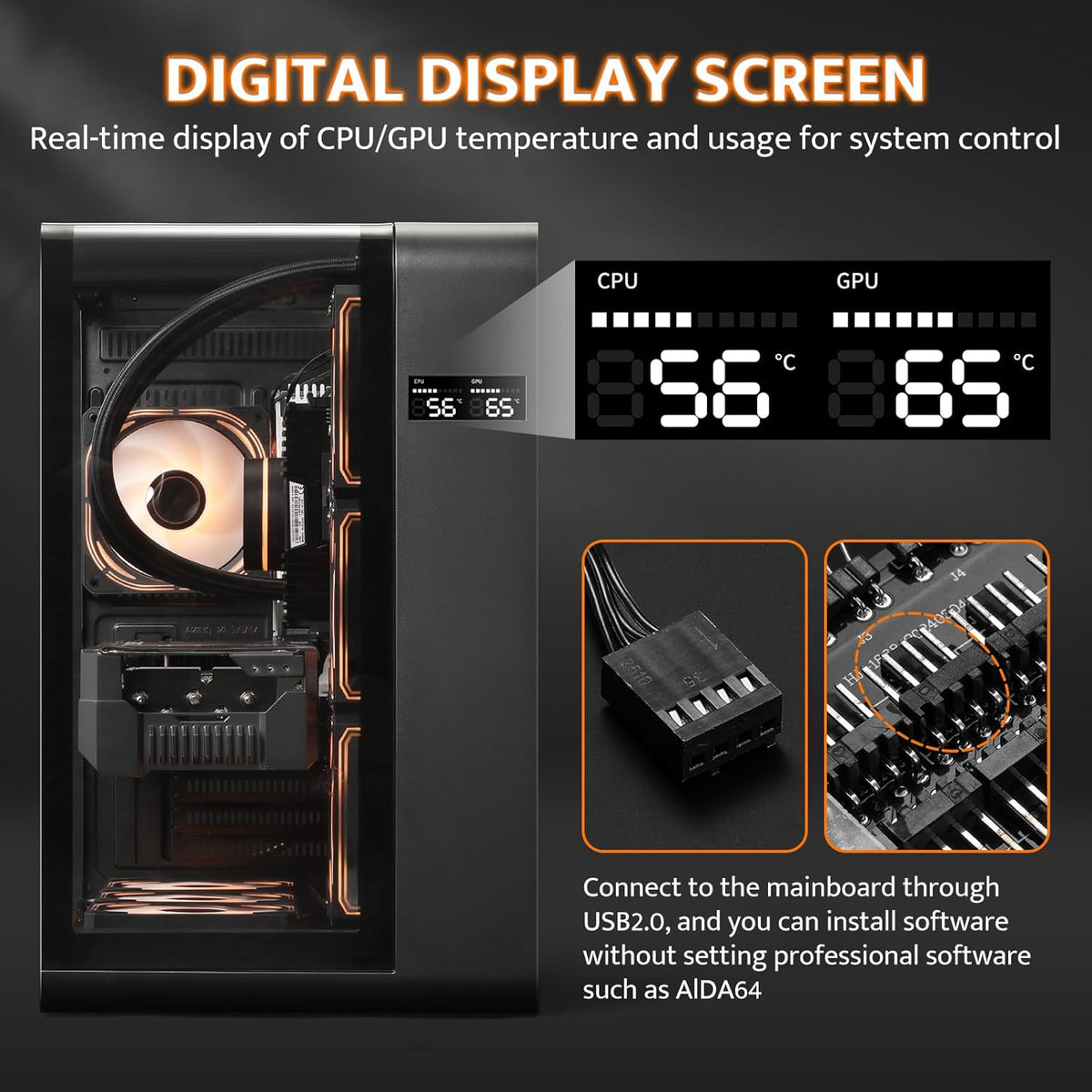 darkFlash ATX Mid-Tower PC Case with Screen, Three Side Glass, Curved Full View Dual Gaming PC Case, 4 PWM ARGB Fans Computer Case Pre-Installed, Type C, RTX 40 Compatible, Black(L280)