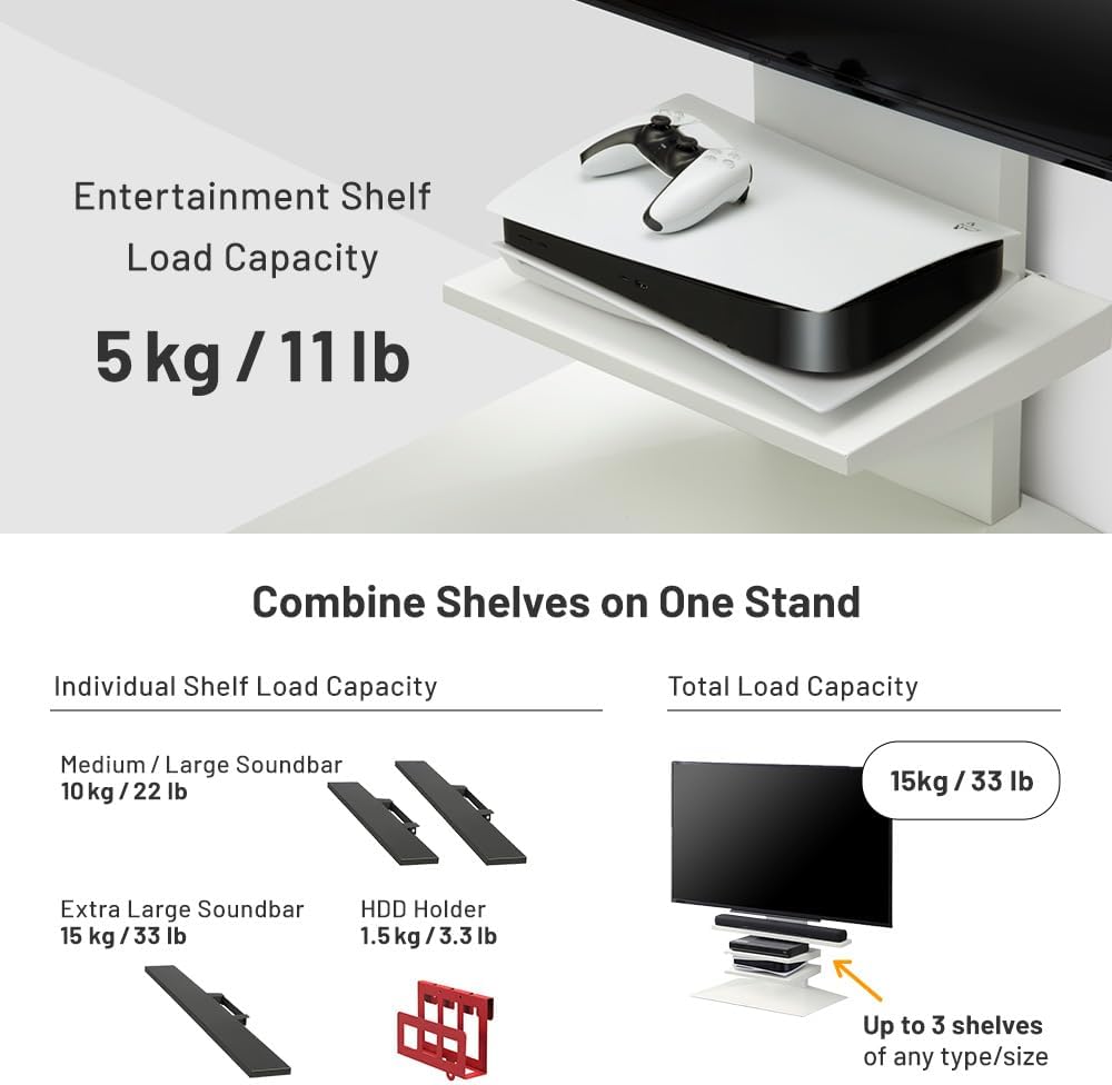 WALL Entertainment Shelf for TV Stand Model V4 - Perfect for DVD/Blu-ray Player, Video Game Console, Digital Video Recorder DVR, Cable Box - Satin Black