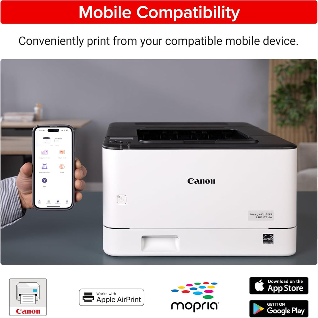 Canon imageCLASS LBP172dw – Monochrome Duplex, Wireless Laser Printer, Single Function, Home Office, Mobile Ready, 1 Year Limited Warranty, 35 PPM, White