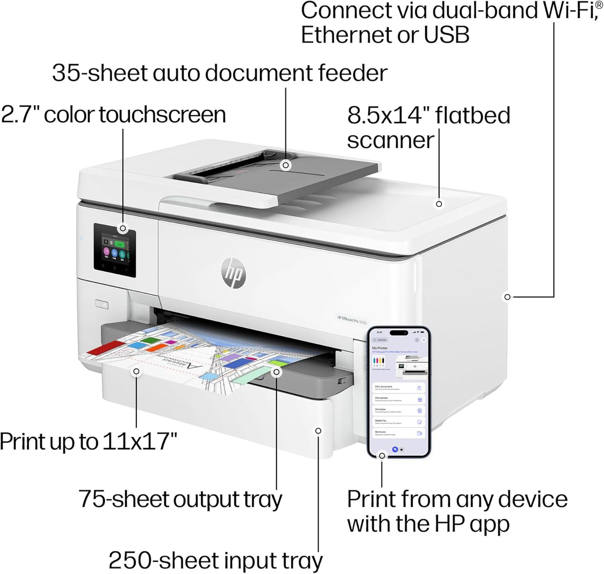 HP OfficeJet Pro 9720 Wide-Format Wireless All-in-One Color Inkjet Printer, Print, scan, Copy, fax up to 11x17, ADF, Duplex Printing Best-for-Office, 3 Month Trial of Instant Ink Included (C2XF9A)