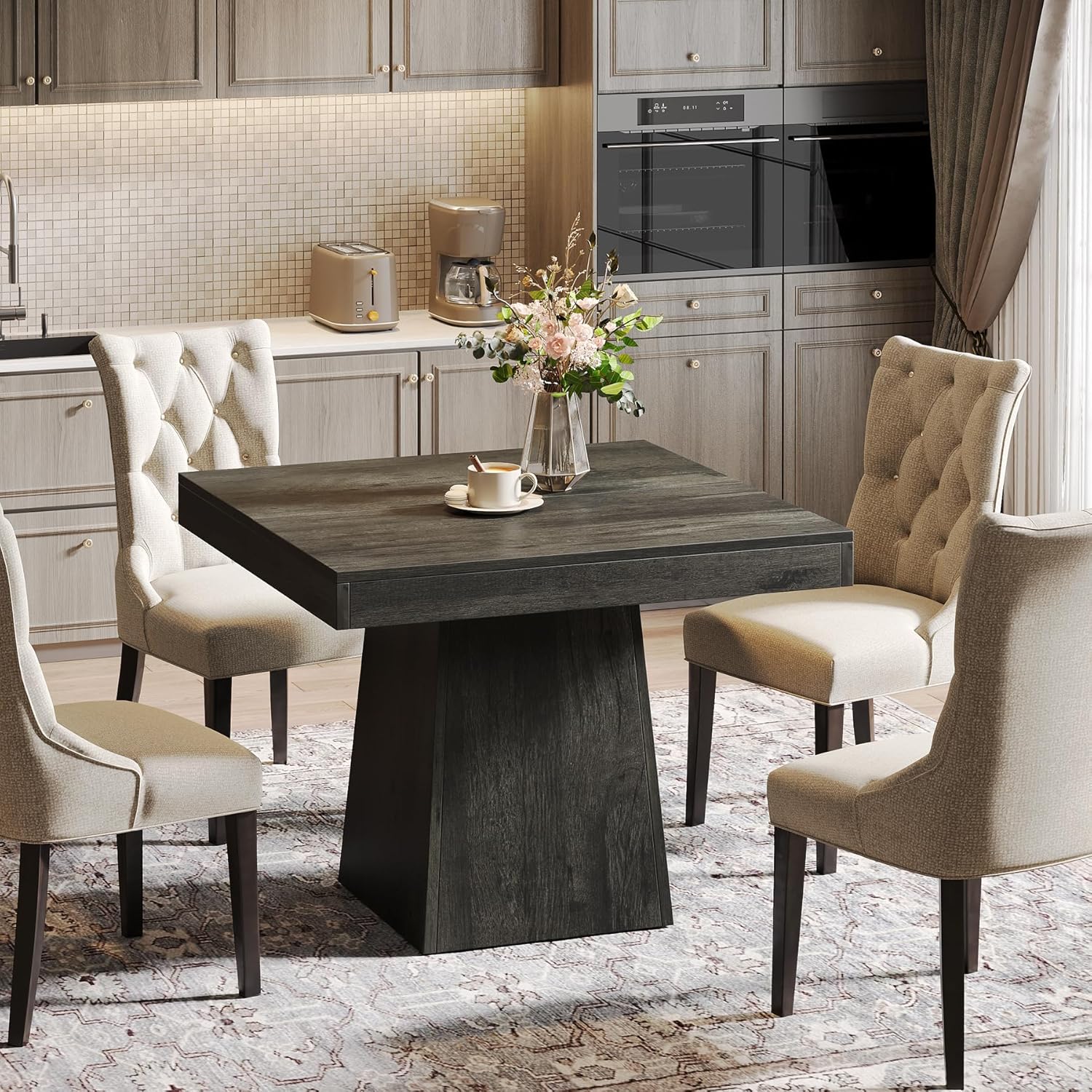 Tribesigns Square Dining Table for 4, 31.5-Inch Small Kitchen Table with Sturdy Pedestal Base, Farmhouse Dinner Table for Dining Room, Living Room, Kitchen (Gray)