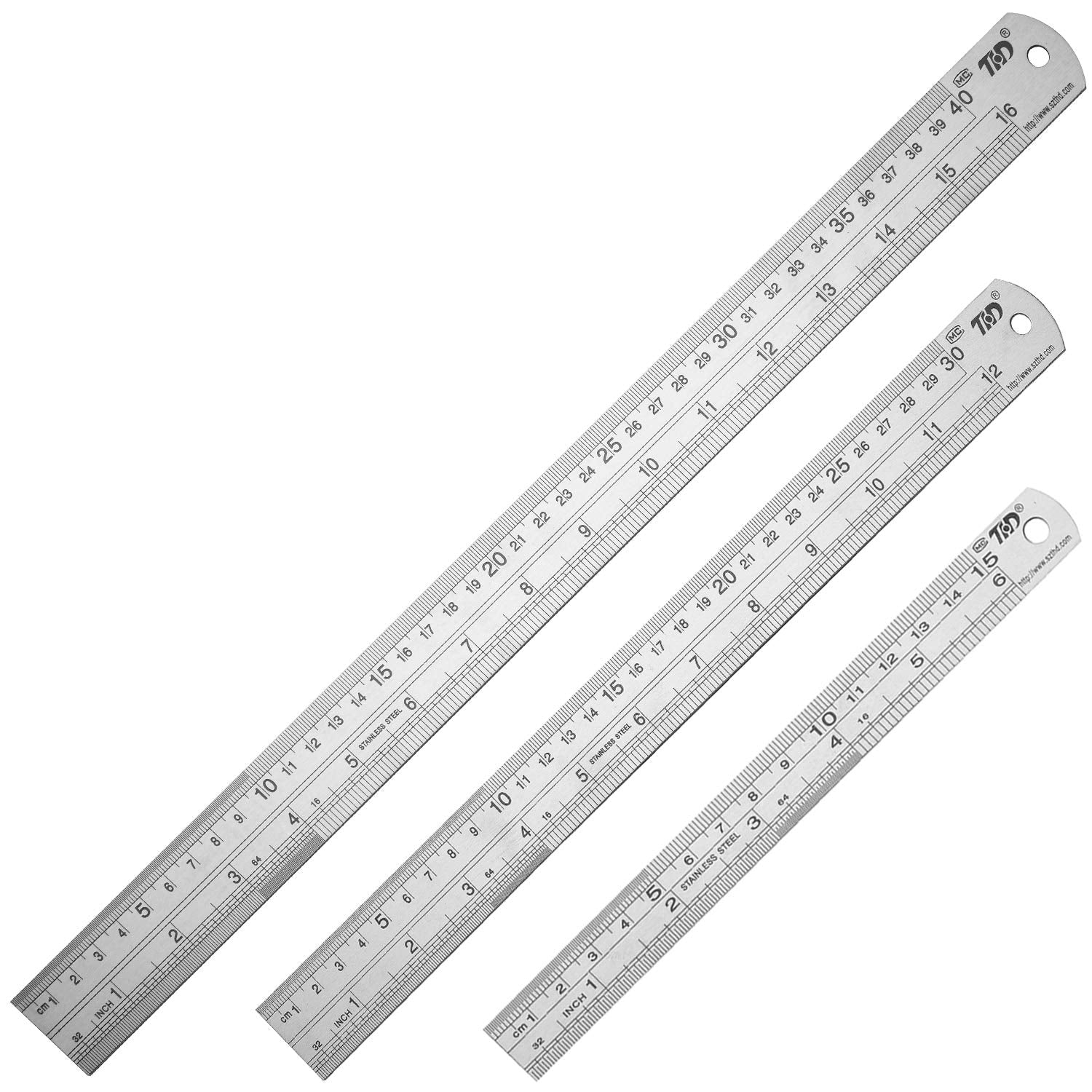 ZZTX Metal Straight Edge Ruler Stainless Steel Ruler 6 Inch 12 Inch 16 Inch Ruler Set Rulers Bulk Set of 3
