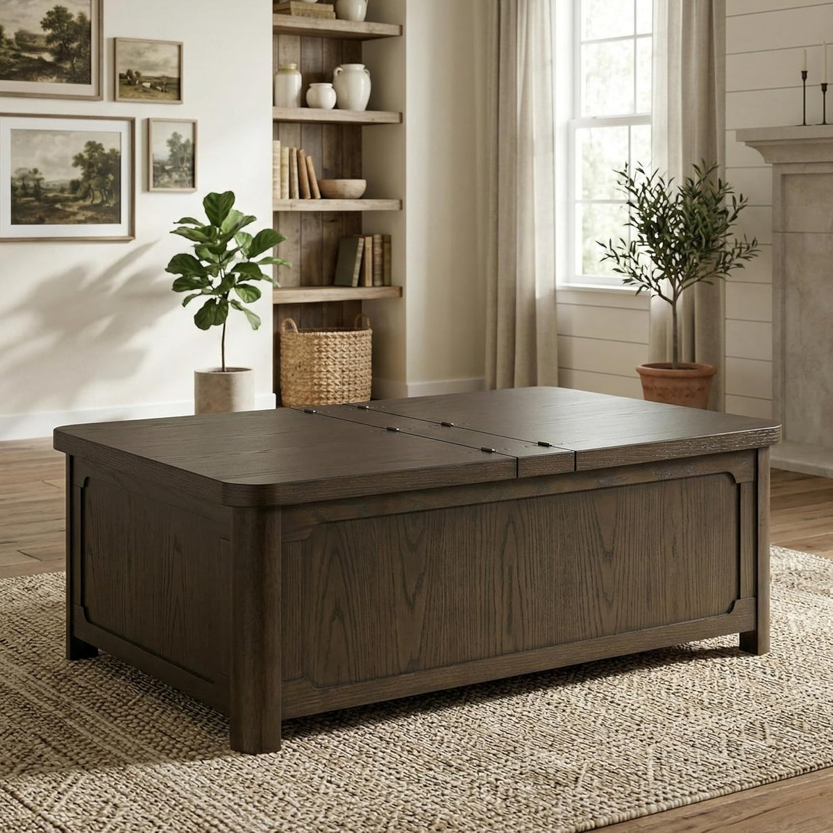 Signature Design by Ashley Breckington Country Rustic Coffee Table with Storage and Flip Top, Dark Brown