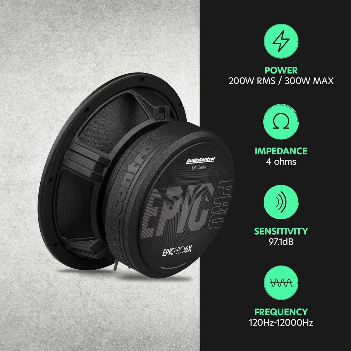 AudioControl EPICPRO6X Epic PRO 6.5” Midrange Car Speakers Set (Pair), 300W Max, 4 Ohm, Rear or Front Door Speakers for Truck or Car Audio System, Pro Audio High SPL Component Speakers