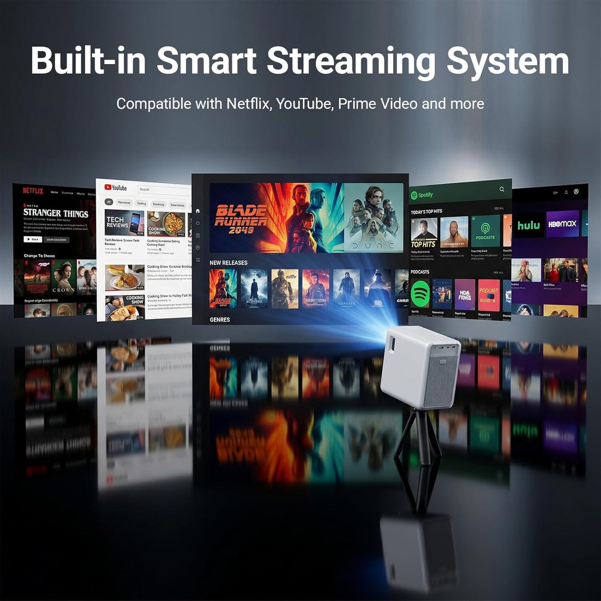Smart 4K Projector with WiFi and Bluetooth,Built-in Apps,2800 ANSI,Auto Focus & Keystone,Home Theater Movie Projector for Indoor Bedroom Cinema Gaming & Outdoor
