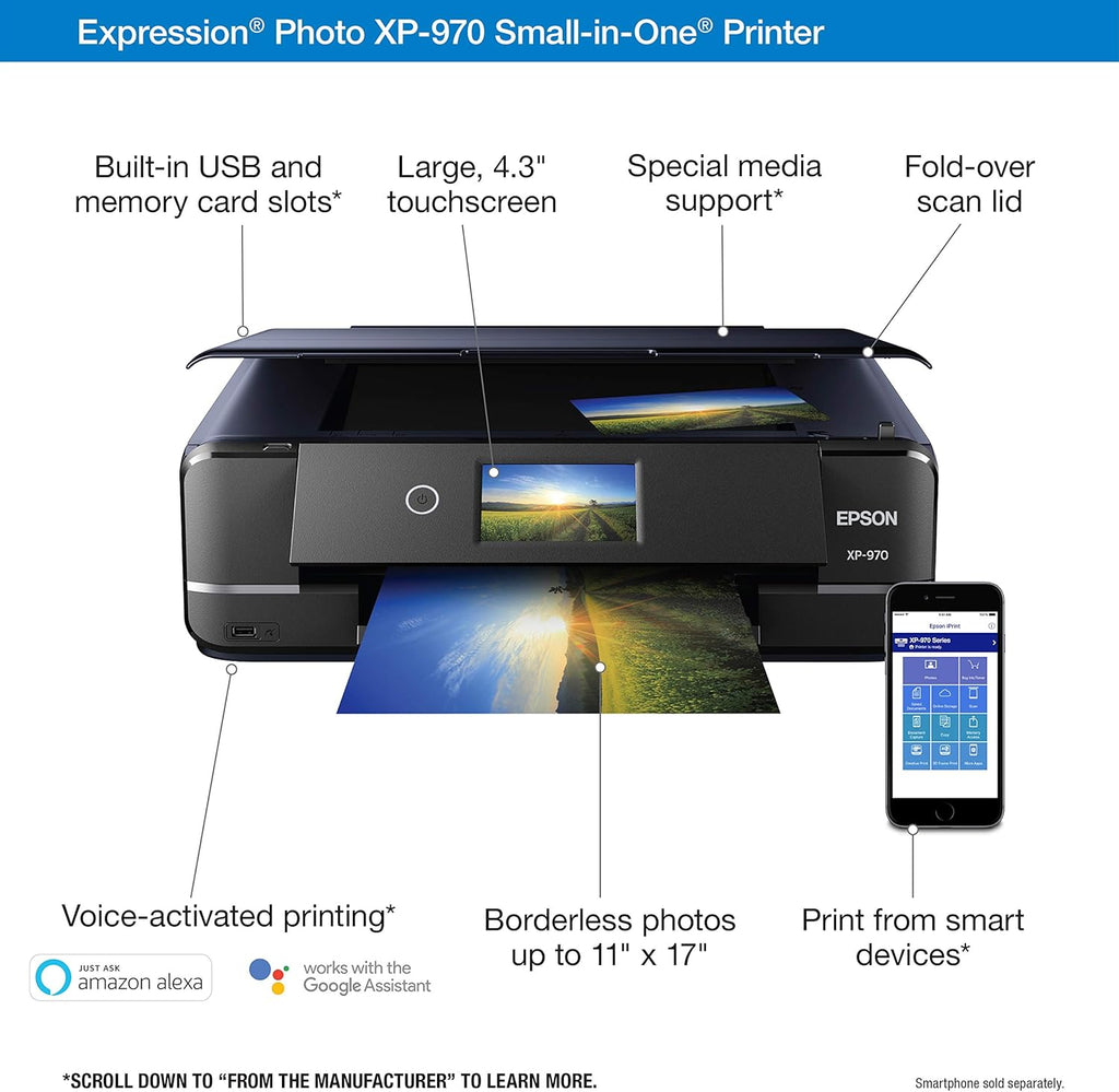 Epson Expression Photo XP-970 Wireless Color Photo Printer with Scanner and Copier - Black