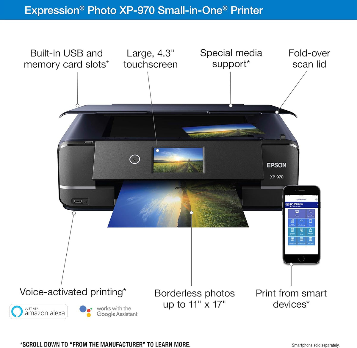 Epson Expression Photo XP-970 Wireless Color Photo Printer with Scanner and Copier - Black