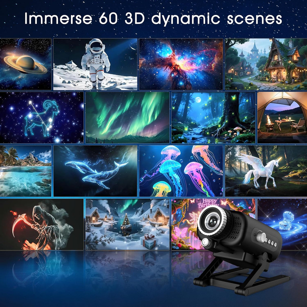 AIRIVO Visual Star Projector, 3D Dynamic Projector with 60 3D Scenes, Galaxy Projector with Bluetooth Speaker, Night Light Projector for Room Decor, Ideal Gift for Kids, Adults, Valentine's Day