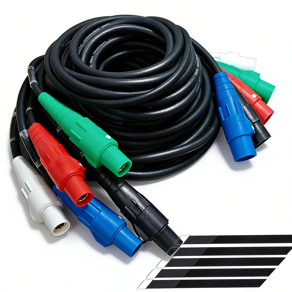 25 FT Stage Lighting Cable, Camlock Wire Set with 5 Wire Banded Set (4) #2 and (1) #6 Outdoor Rated Cam Lock Cord, 600V Cam Lock Power Cables for Industrial, 5 Straps, Replace Type SC Cable