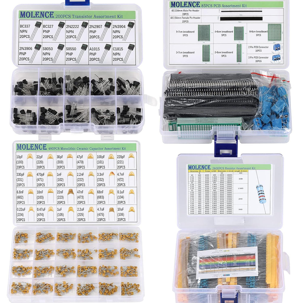 5162pcs DIY Electronics Components Kit Assortment, Resistors, Inductors, Capacitors, LED, Triode, ICS, Diodes, PCB, Potentiometer, Pin Header, Jumper Wire, Terminals, Tactswitch