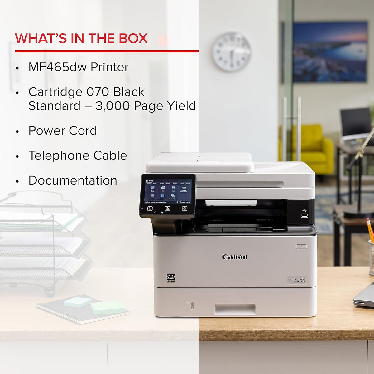 Canon imageCLASS MF465dw - Monochrome Duplex Wireless Laser Printer, All-in-One with Scanner, Copier, Fax, Home or Office, Auto Document Feeder, Mobile Ready, 3 Year Limited Warranty, 42 PPM, White