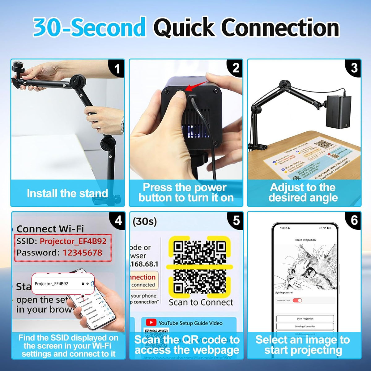 Art Projector for Tracing and Drawing - 5G WiFi & App-Free Web Control - Digital Sketch Projector with Stable Stand for Artists, Cookie Decor - Compatible with iOS/Android, Supports Online/Offline