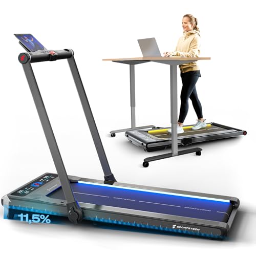 Sportstech Klappbares LED‑Laufband: Walking Pad mit Bluetooth‑App-i