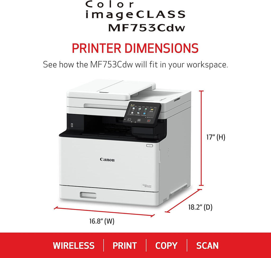 Canon imageCLASS MF753Cdw - Wireless Duplex Color Laser Printer, All-in-One with Scanner, Copier, Fax, Auto Document Feeder, Mobile Ready, 3 Year Limited Warranty, 35 PPM, White