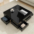 Merax Coffee Table, Modern High Gloss Coffee Table with 4 Drawers, Multi-Storage Square Center Cocktail Table with Wood Grain Legs for Living Room, 31.5"x 31.5" (Black)