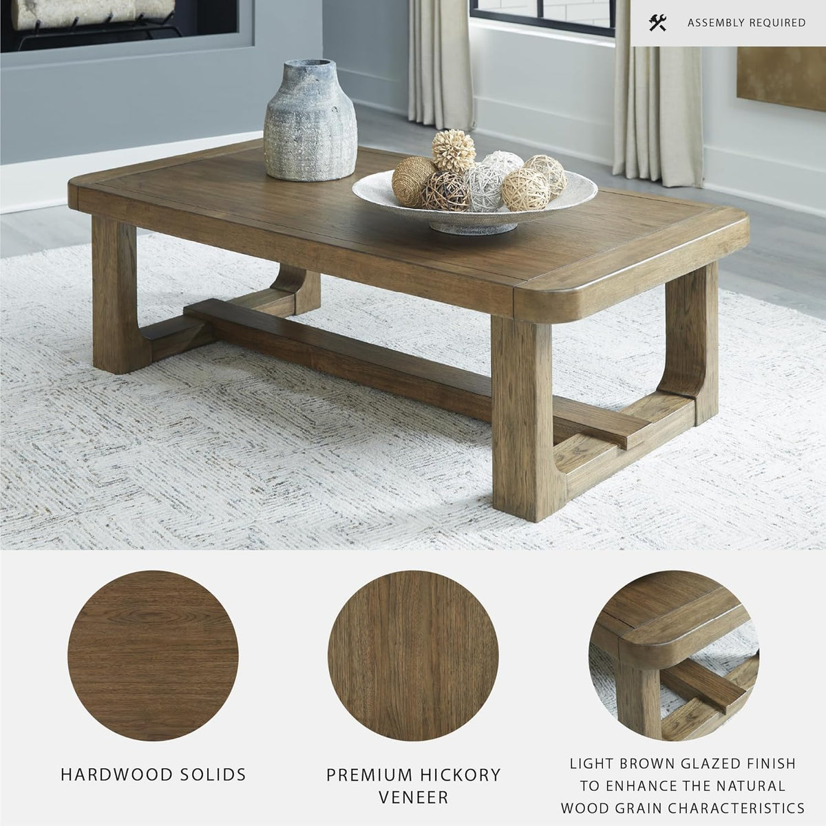 Signature Design by Ashley Cabalynn Modern Coffee Table with Solid Wood Frame, Light Brown
