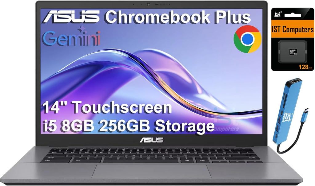 ASUS Chromebook Plus CX34 Laptop (14" FHD Touchscreen, Intel Core i5-1335U, 8GB RAM, 256GB Storage (128GB+128GB SD)) Enterprise Business, Student, 1080p Webcam, IST HUB, Google AI, Wi-Fi 6E, Chrome OS