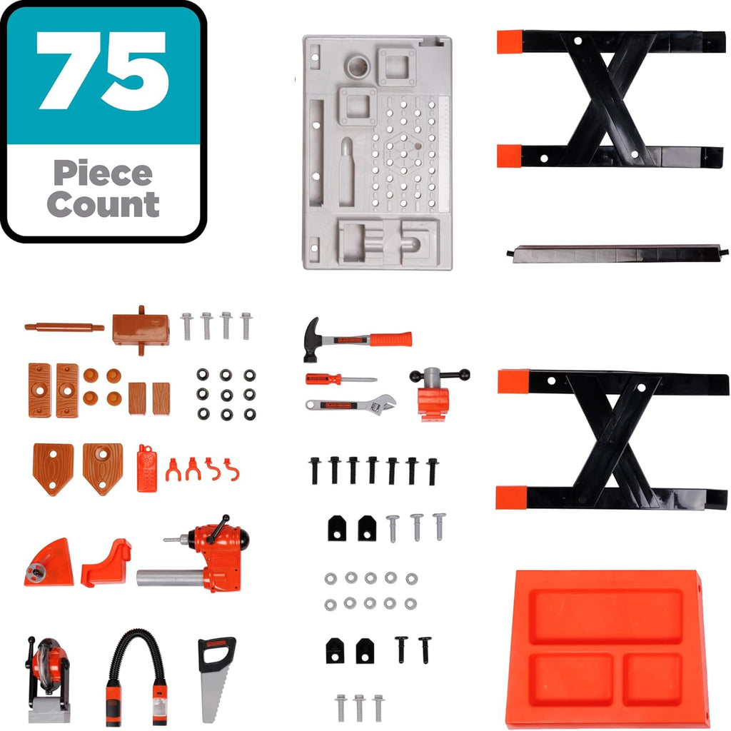 JAKKS Pacific Black+Decker Kids Workbench - Power Tools Workshop - Build Your Own Toy Tool Box – 75 Realistic Toy Tools and Accessories Amazon Exclusive