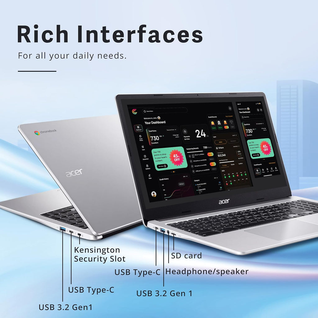 Acer Chromebook 315 15.6" FHD Laptop, 4GB LPDDR4 RAM, 1TB Storage(64GB eMMC & 1TB Docking Station Set), Intel Celeron N4500, Intel UHD Graphics, Numeric Keypad, HD Webcam, Silver, Chrome OS