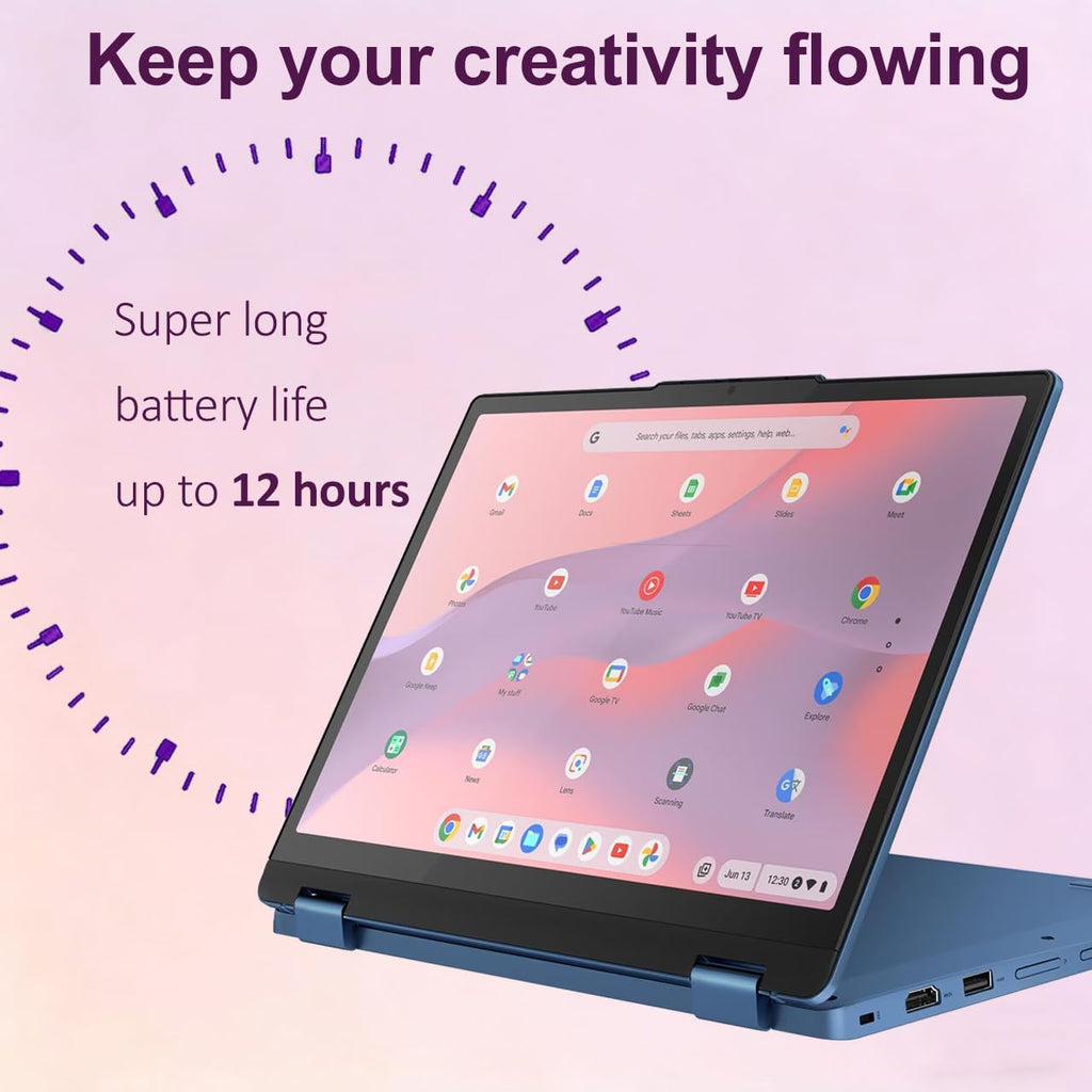 Lenovo IdeaPad Flex 3i Chromebook 2-in-1 Laptop (12.2" FHD+ Touchscreen, Intel N100, 4GB DDR5, 128GB Storage (64GB eMMC + 64GB SD Card)), Home, Student, Education, Long Battery Life, NFC, Chrome OS
