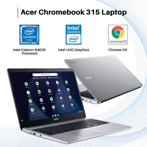 acer 2024 Chromebook 315 Laptop, 15.6" HD Display, Intel Celeron N4020, 4GB RAM, 64GB eMMC, Intel UHD Graphics,Long Battery Life, WiFi, Bluetooth, Chrome OS