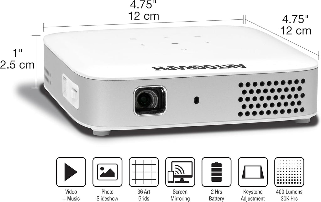 Artograph Smart HD Digital Art Projector with Focus Grid, Remote, Wi Fi and Case, Flare 500, White – Portable Mini Projector Screen System for Artists