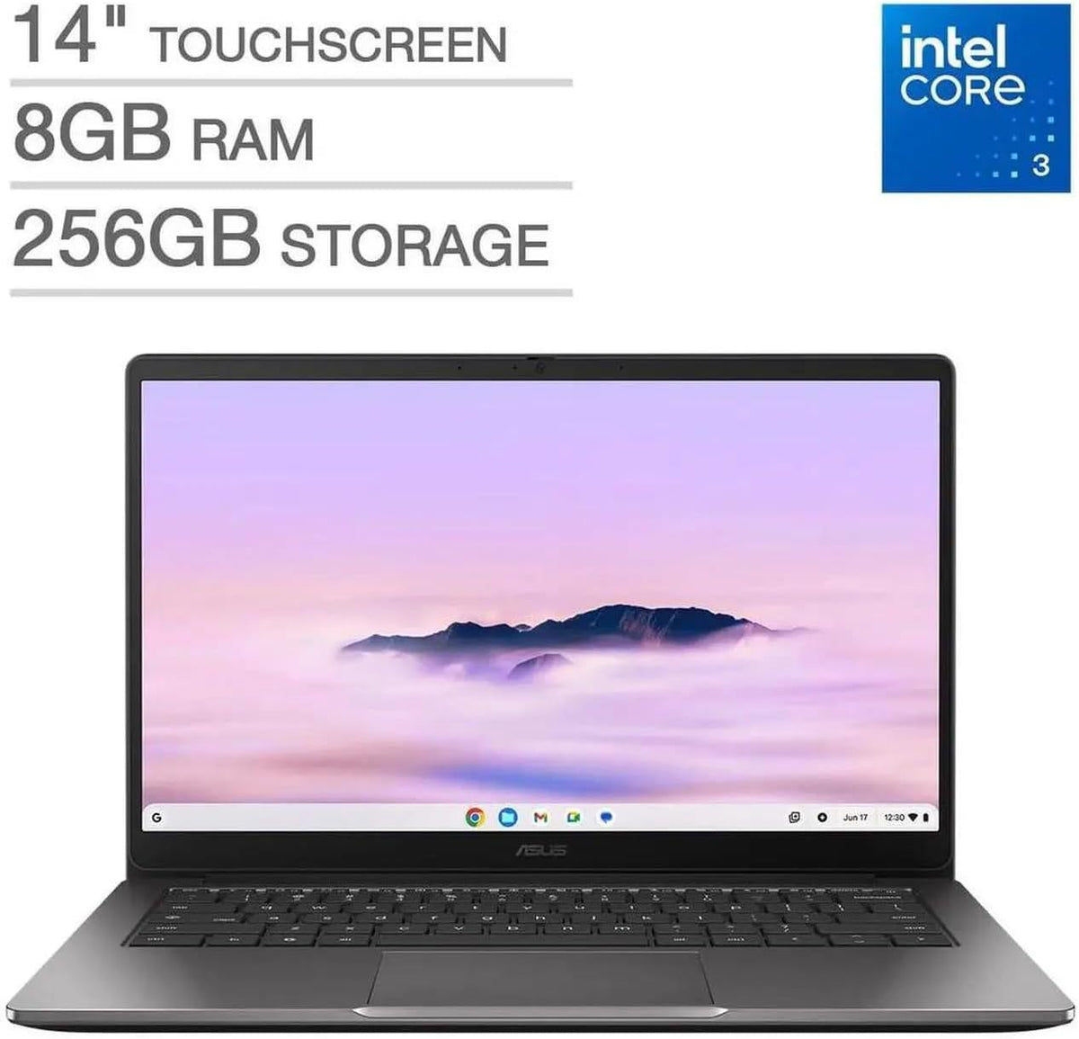 ASUS Chromebook Plus CX 14" FHD Touchscreen Laptop with Google AI|Intel Core 3 N355 Processor|Intel UHD Graphics|Gray| 8GB RAM DDR5 | 256GB SSD | Chrome OS | Bundle with Grey Bag
