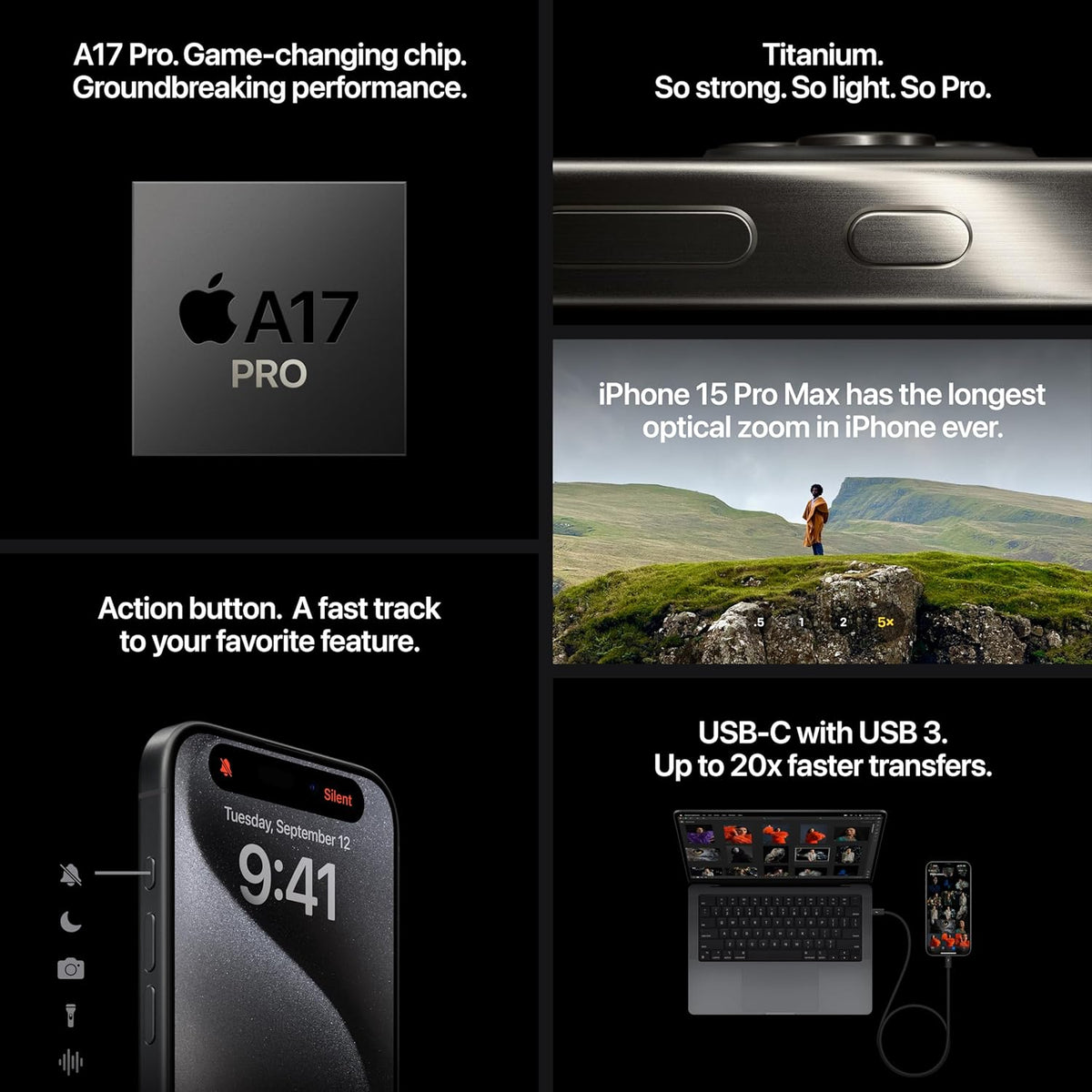 Apple iPhone (Renewed Premium) 15 Pro Max, 512GB, Black Titanium - Unlocked