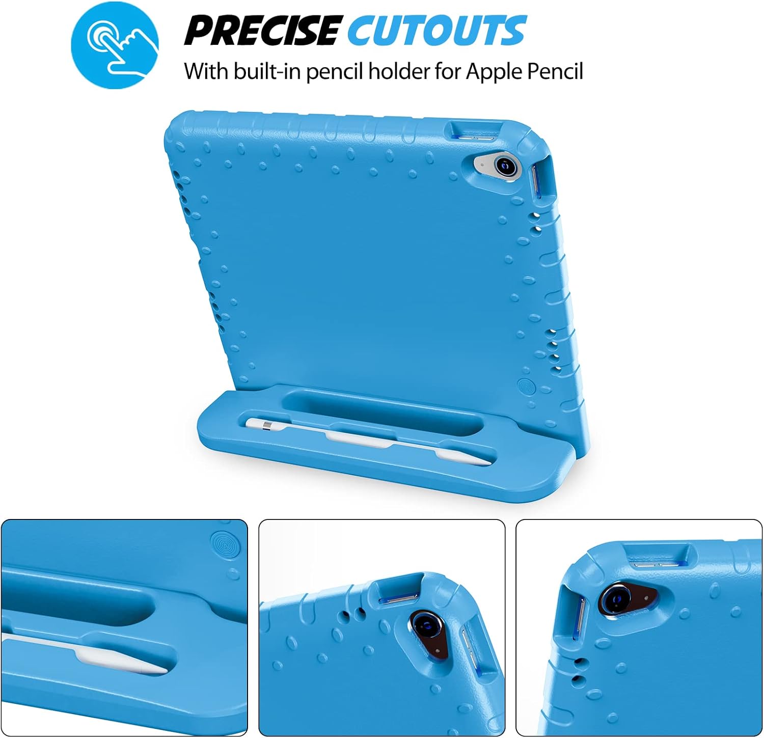 ProCase Kids Case for iPad A16 11th Generation 2025/iPad 10th Generation 2022 with Pencil Holder, iPad 11/10 Case Shockproof Lightweight Cover with Stand Convertible Handle for Children -Blue
