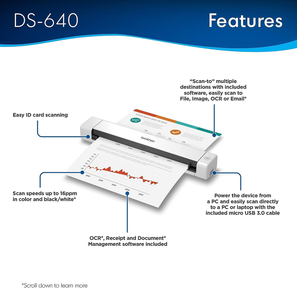 Brother DS-640 Compact Mobile Document Scanner, (Model: DS640)