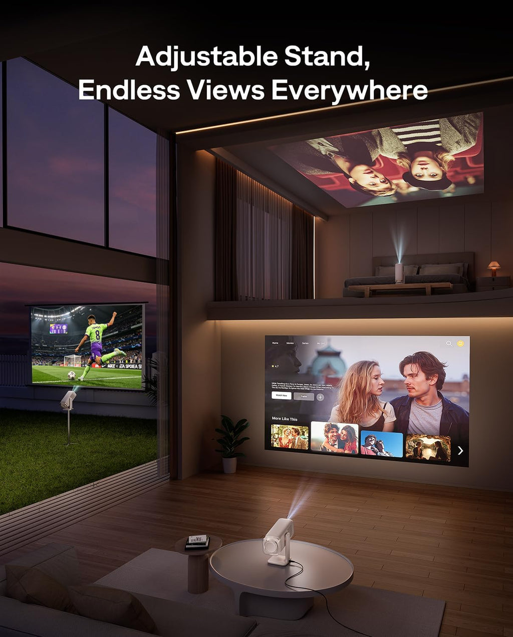 Aurzen BOOM Air Google TV Portable Projector with WiFi and Bluetooth, USB-C Powered, Smart Projector for Outdoor & Home Movie, 4K Supported, Real-Time Focus, Dolby Audio, Adjustable Stand, Off-White