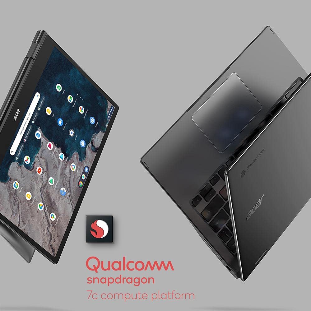 acer Chromebook Spin 513 Convertible Laptop | Qualcomm Snapdragon 7c | 13.3" FHD IPS Touch Corning Gorilla Glass Display | 4GB LPDDR4X | 64GB eMMC | WiFi 5 | Backlit KB | Chrome OS | R841T-S4ZG, Gray