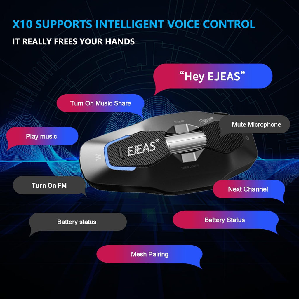 X10 Motorcycle Helmet Bluetooth Headset, 10 Riders Mesh 4.0 Motorcycle Intercom, Communication Systems with Music Share, Dual Noise Reduction, Voice Assistant, IP67, Black