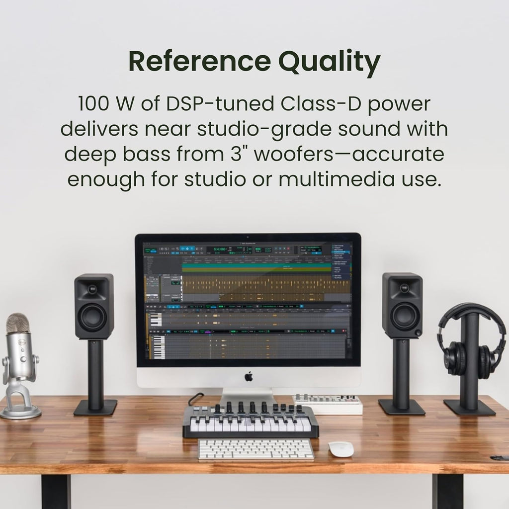 Kanto ORAMC 100W Powered Reference Desktop Computer Speakers with Bluetooth 5.0 and USB-C Input | Bi-Amplified | 100 Hz Automatic Crossover | Reference Quality Sound | Pair | Cream