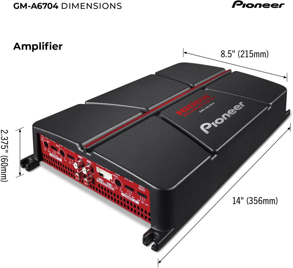 Pioneer GM-A6704 4-Channel Car Amplifier – 1000W Max, Class AB, Bridgeable Design, Bridgeable, High-/Low-Pass Filters