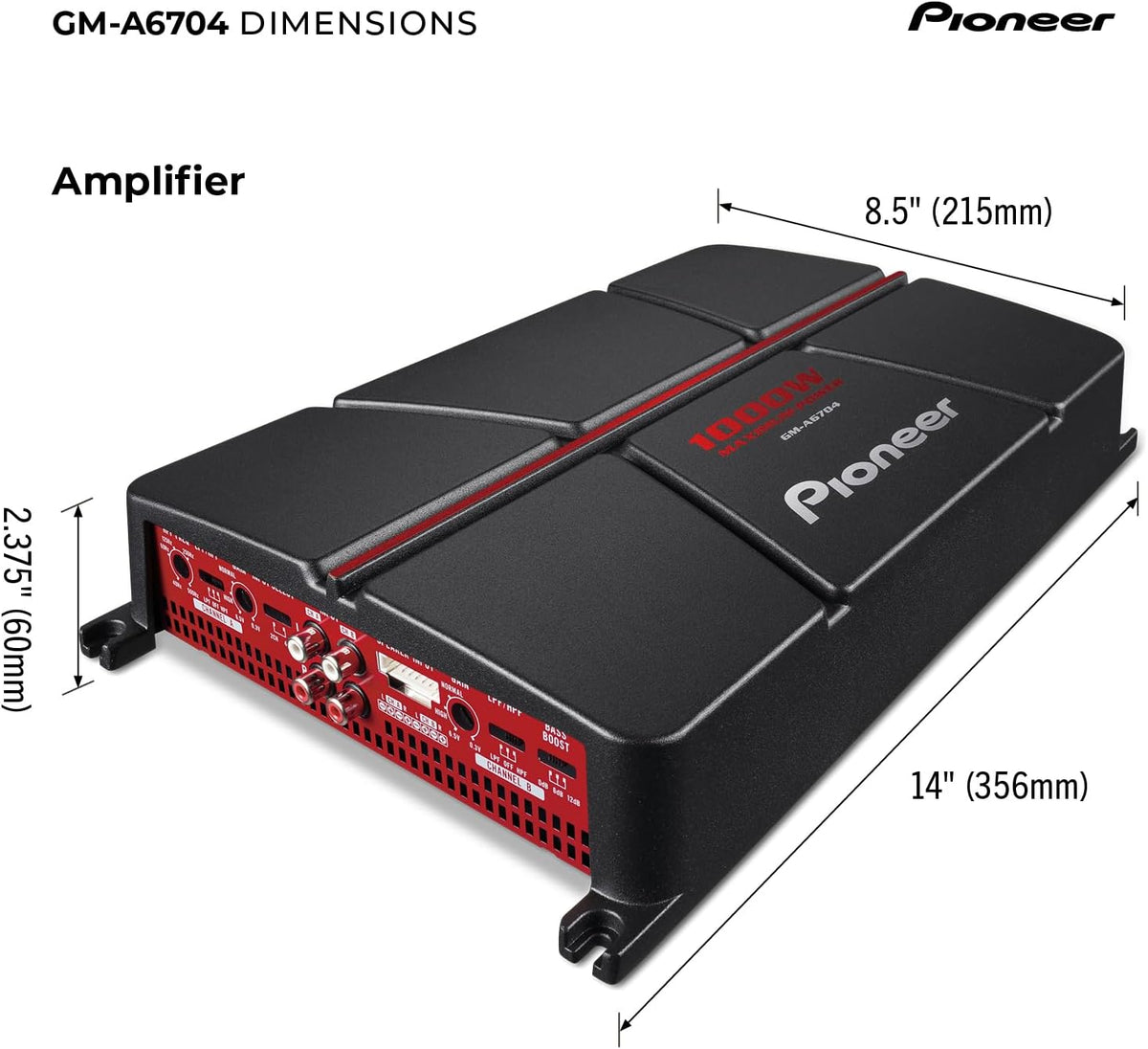 Pioneer GM-A6704 4-Channel Car Amplifier – 1000W Max, Class AB, Bridgeable Design, Bridgeable, High-/Low-Pass Filters