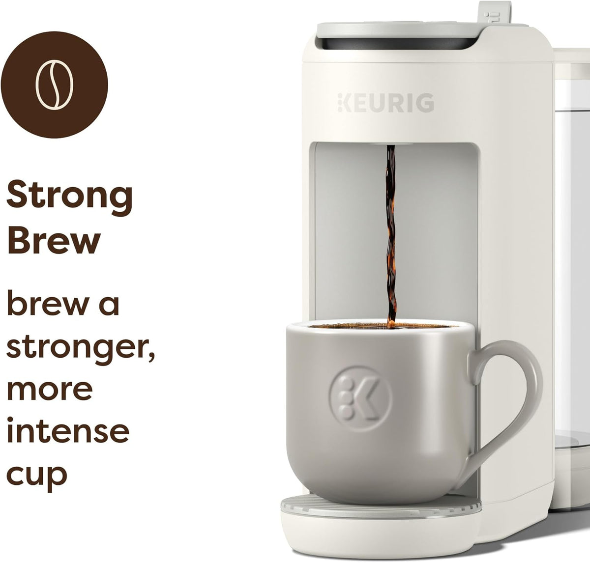 Keurig K-Mini Mate Plus Single-Serve K-Cup Pod Coffee Maker, Compact, 3 Cup Sizes, Brew Over Ice and Strong Button Features, 50 oz Removable Reservoir, Warm Stone