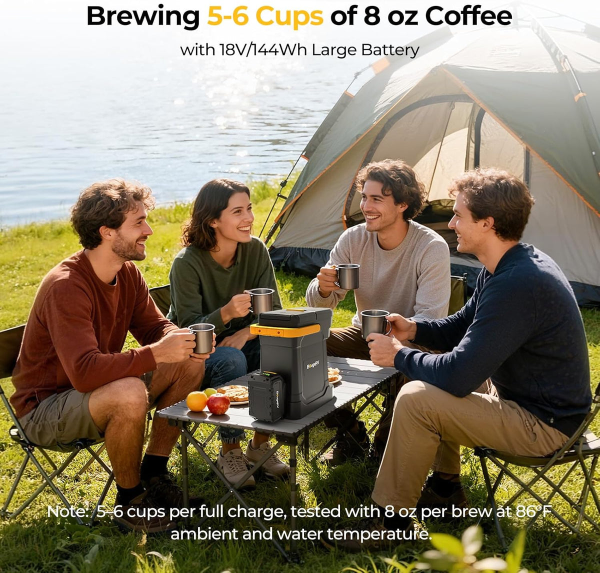 BougeRV Coffee Maker with 18V 8Ah Battery Powered Compatible with K Cup Coffee Pods & Ground Coffee, Portable Coffee Maker Cordless with AC/DC Power for Travel, Camping, Outdoor, Jobsite, RV, Home