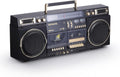 aiwa Retro Boombox BackTrack CD Player with Cassette Recording, Bluetooth 5.0, FM/AM Radio, USB/SD/AUX Inputs, VU Meters, LCD Display, Dual 40W Speakers (Black and Gold)