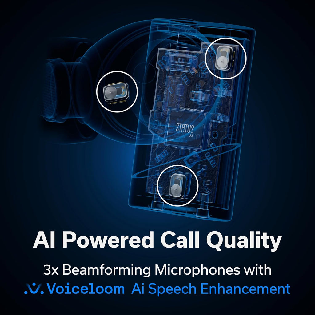 Status Pro X Wireless Earbuds, Triple Speaker Driver, Hi-Res Audio with LDAC, 52dB ANC, 6 Beamforming Mics with VoiceLoom AI for Clearest Calls (Black Alloy)