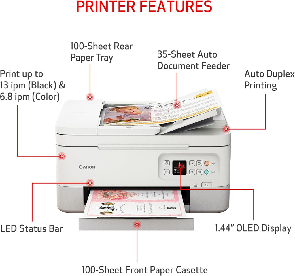 Canon PIXMA TR7020a All-in-One Wireless Color Inkjet Printer, with Duplex Printing, Mobile Printing, and Auto Document Feeder, White
