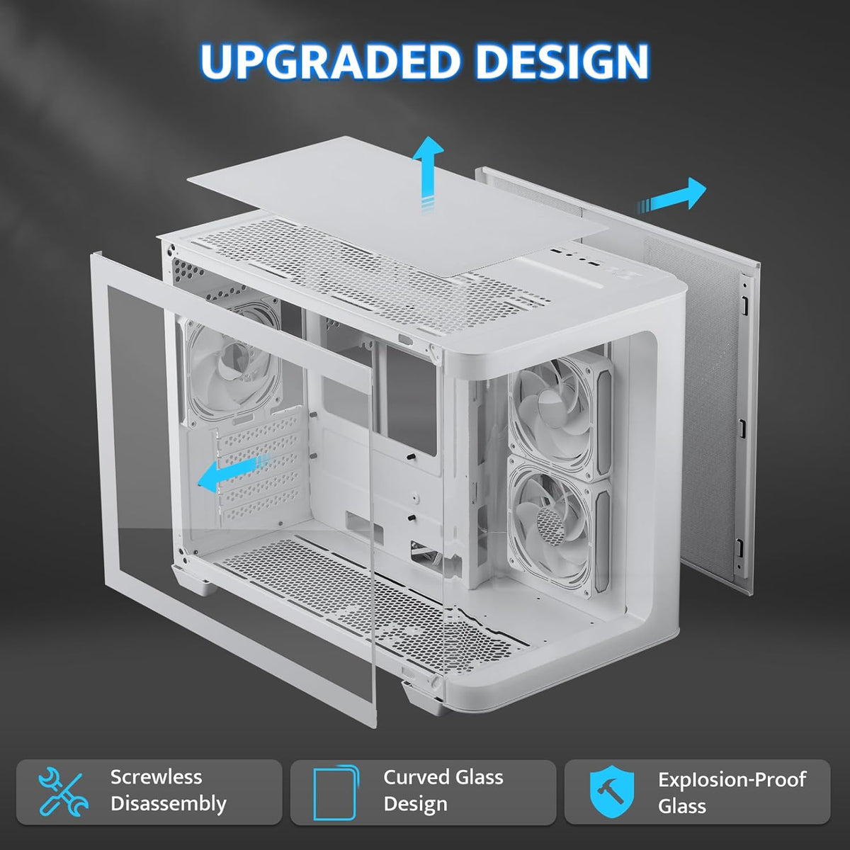 darkFlash Micro-ATX Gaming PC Case, MATX PC Case with 3 x 120mm ARGB Fans, Panoramic View Dual Tempered Curve Glass Computer Case, USB 3.0 Port, Supports Dual 360mm AIO, White(DPW90M)