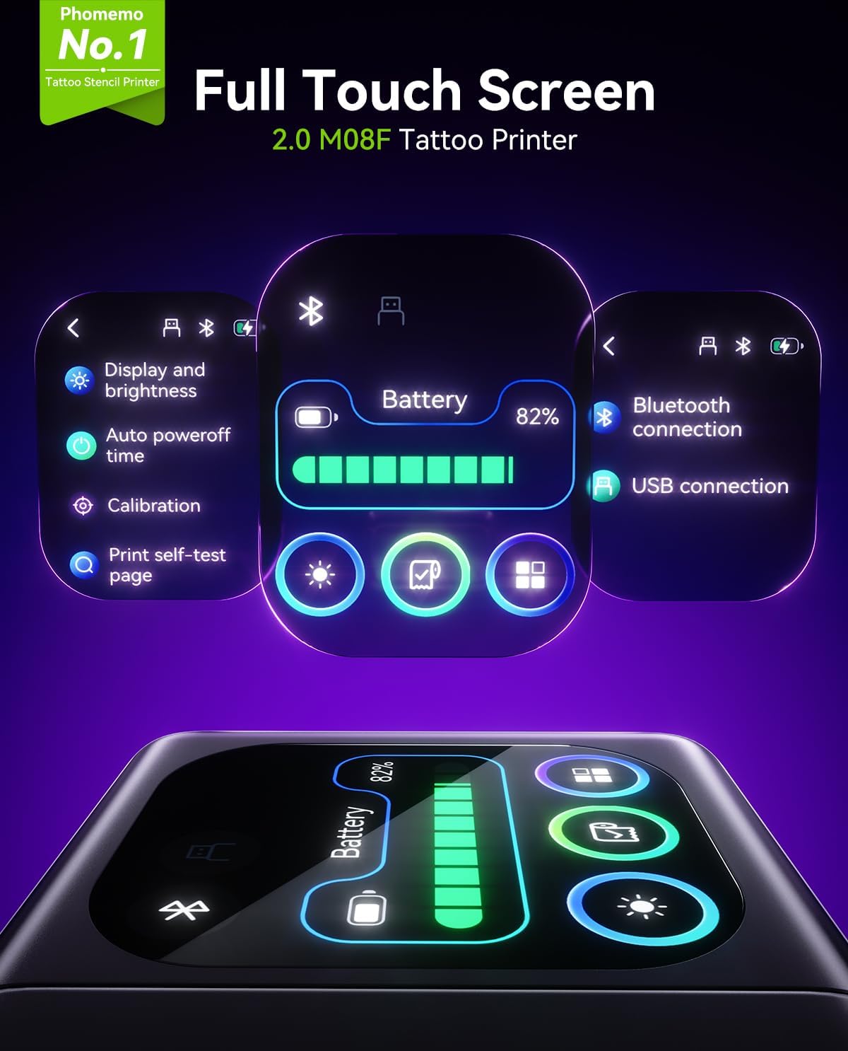 Phomemo M08F Plus Tattoo Stencil Printer with Touchscreen, Bluetooth Tattoo Printer Machine with 10pcs Premium Transfer Paper, Compatible with Phone/Tablet/PC, Tattoo Supplies for Tattoo Artists