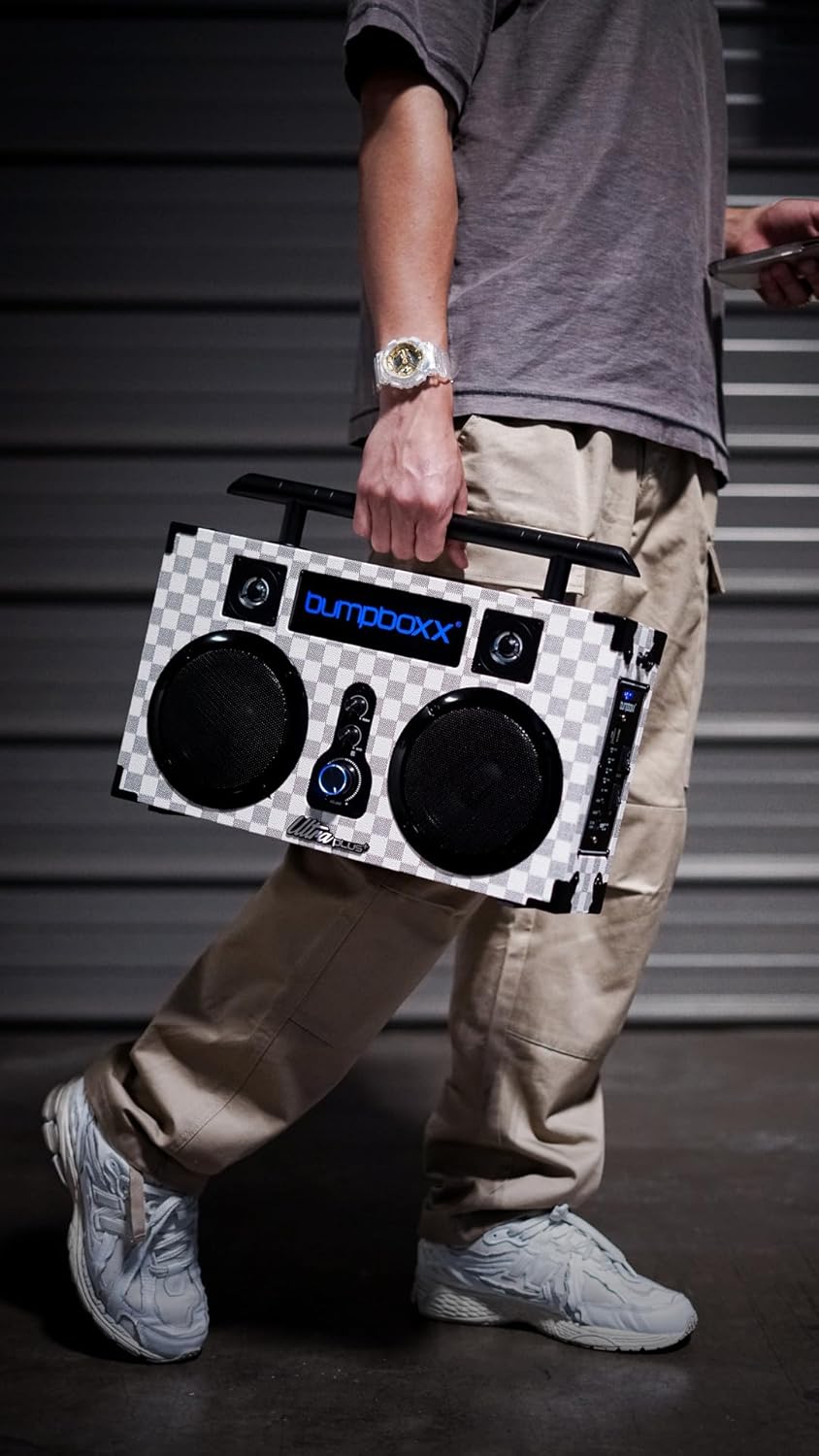 Bumpboxx Bluetooth Boombox Ultra Plus | Retro Boombox with Bluetooth Speaker | Includes Rechargeable Lithium Battery, Carrying Strap & Mic | Easy to Carry | NYC Graffiti