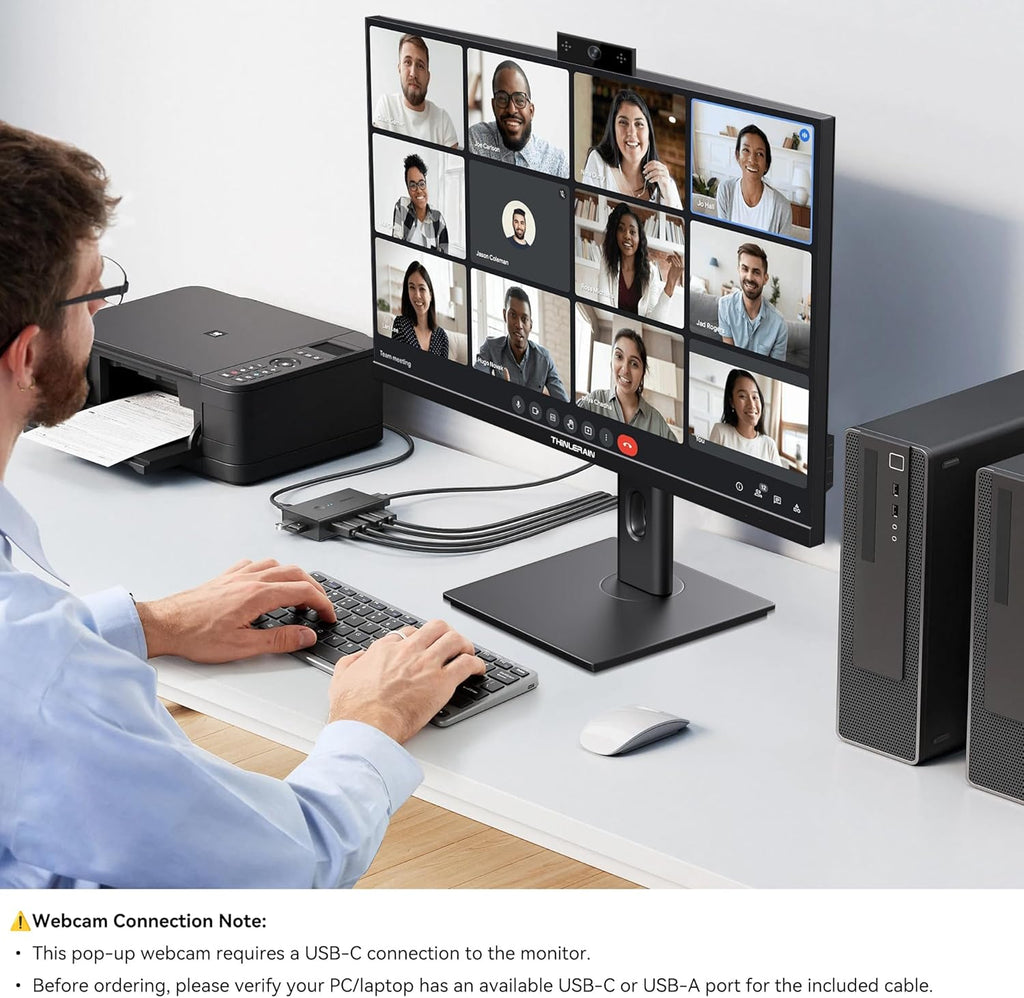 23.8 Inch Monitor with Pop-Up Webcam - 2K 2560 x 1440 IPS Computer Monitor, 100Hz Vertical Gaming PC Screen, Built-in 3MP Webcam & Microphone, HDMI, DisplayPort, Display for Office Home