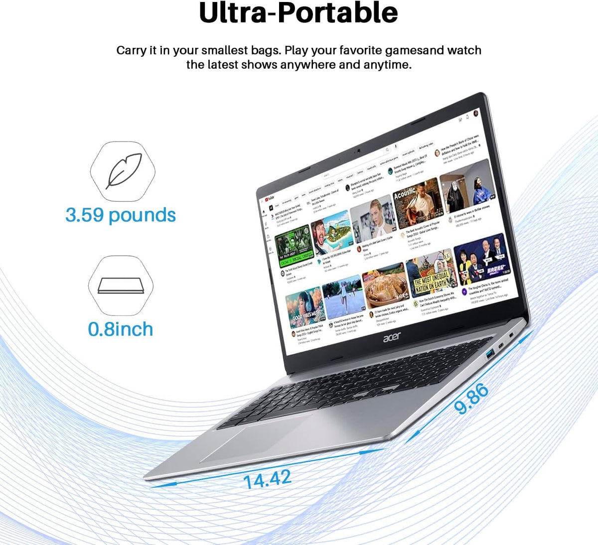acer 2024 Chromebook 315 Laptop, 15.6" HD Display, Intel Celeron N4020, 4GB RAM, 64GB eMMC, Intel UHD Graphics,Long Battery Life, WiFi, Bluetooth, Chrome OS